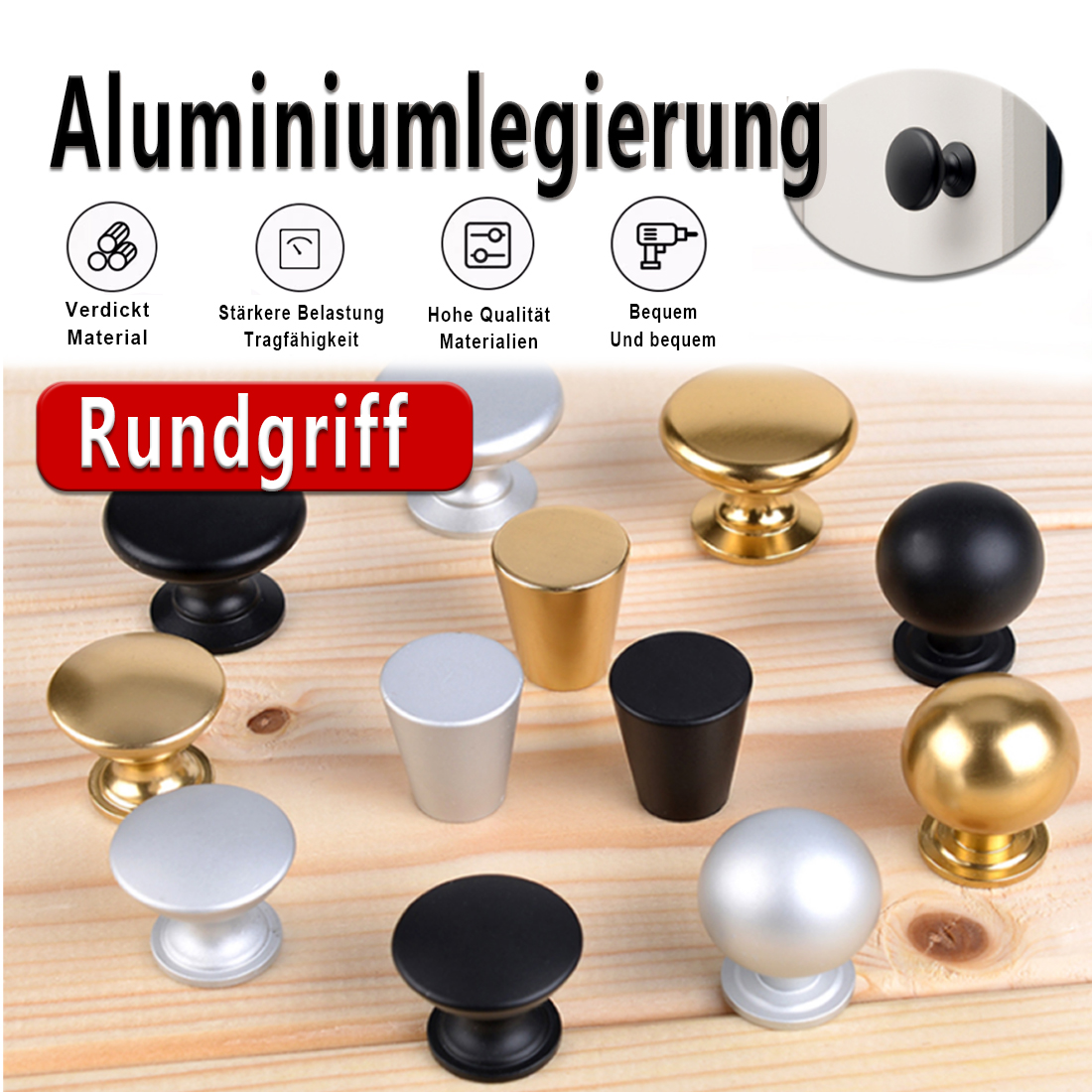 Furniture Hardware Tools - 5PCS Aluminum Kitchen Cupboard Round Shape